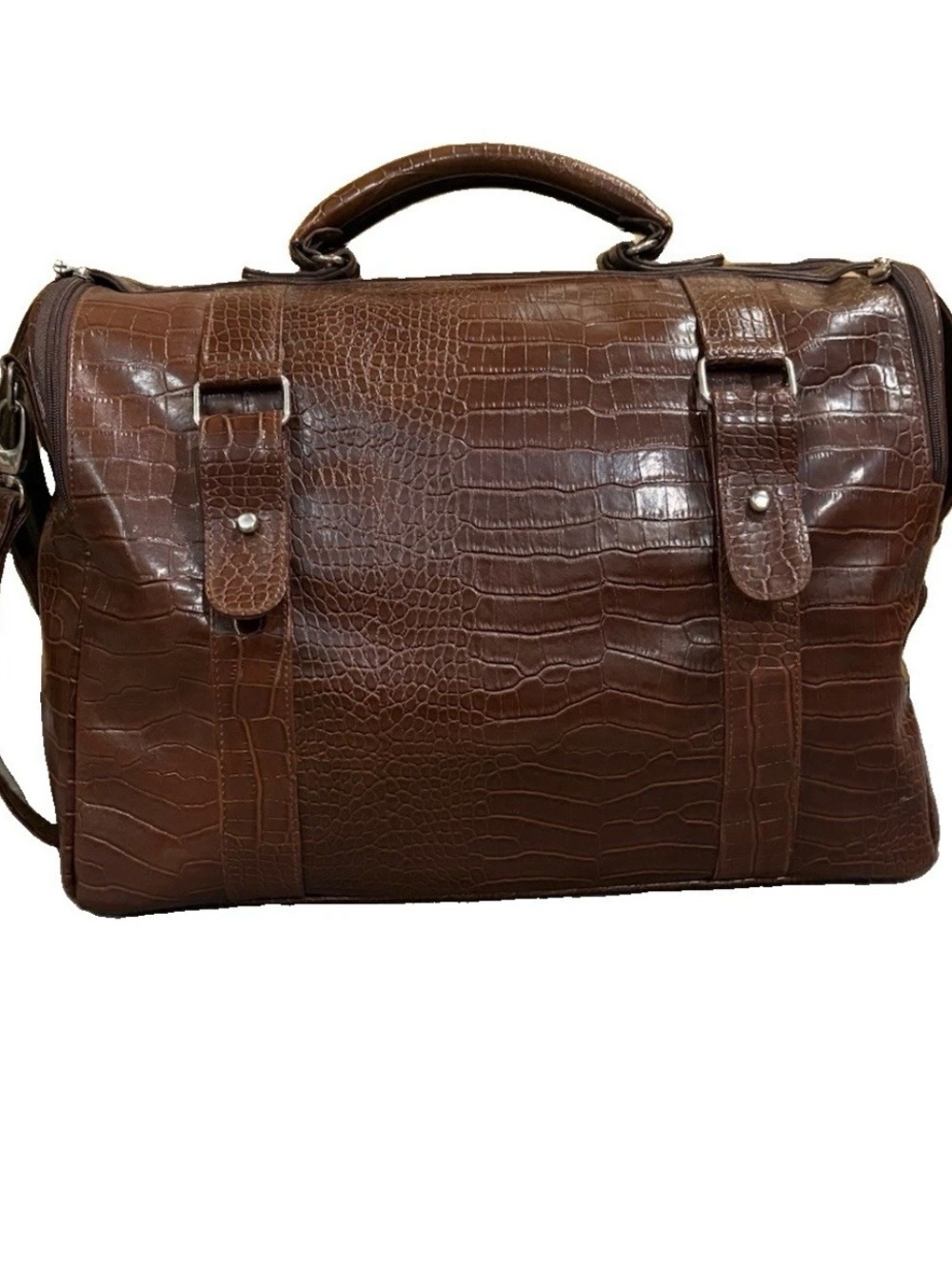 Bath & Body Works Brn Faux Croc Embossed Weekender Duffel Bag Shoulder Strap EUC